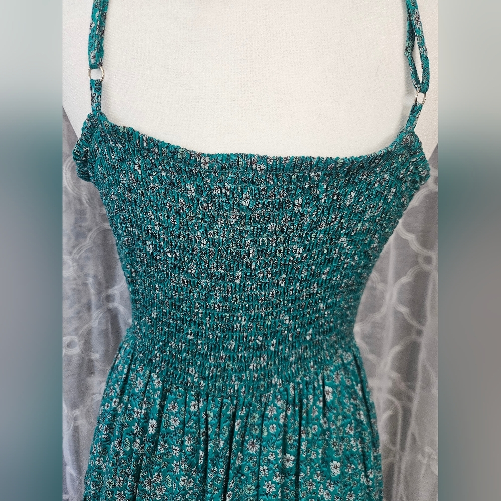ON SALE NOW - Angie Boho Emerald Green Floral Twist-Front Midi Dress Size L - Picture 5 of 6